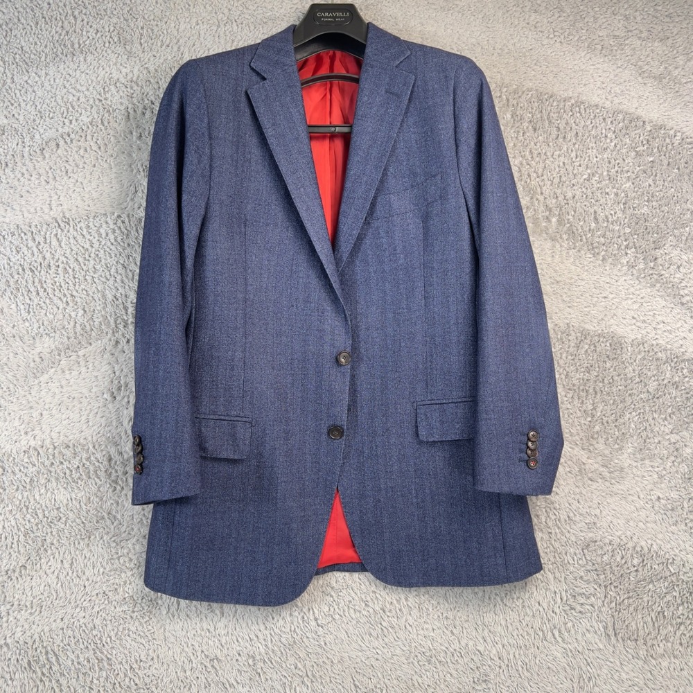 Suitsupply Sienna Blue Herringbone Wool Suit Vitale Barberis Canonico 42R 52 IT